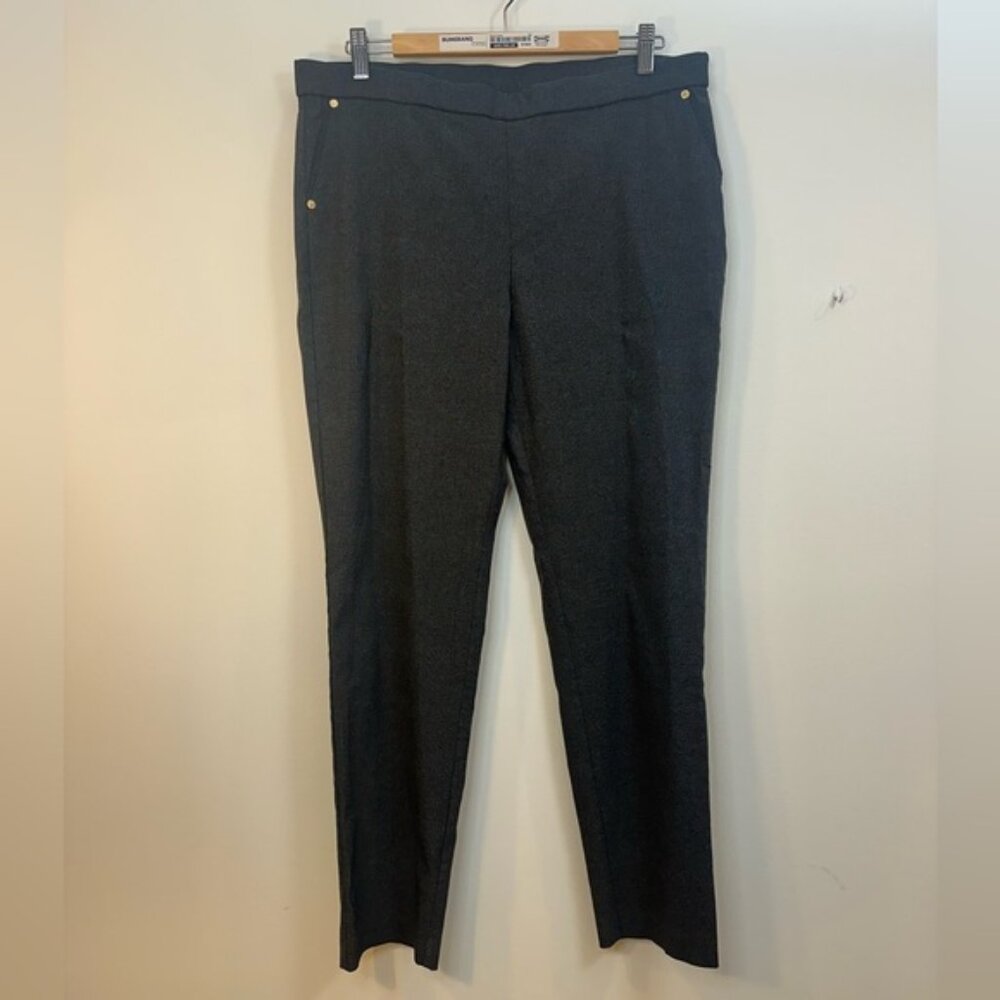 Anne Klein Pants Gray Sz 14 Subtle Plaid Skinny Pull On Stretch Slim Career